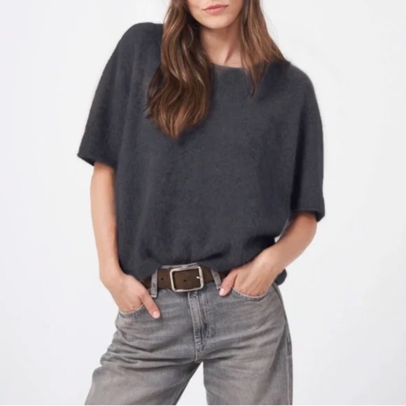 ❤️ Eileen Fisher SILK short sleeve sweater gray grey blouse top charcoal - Picture 7 of 7